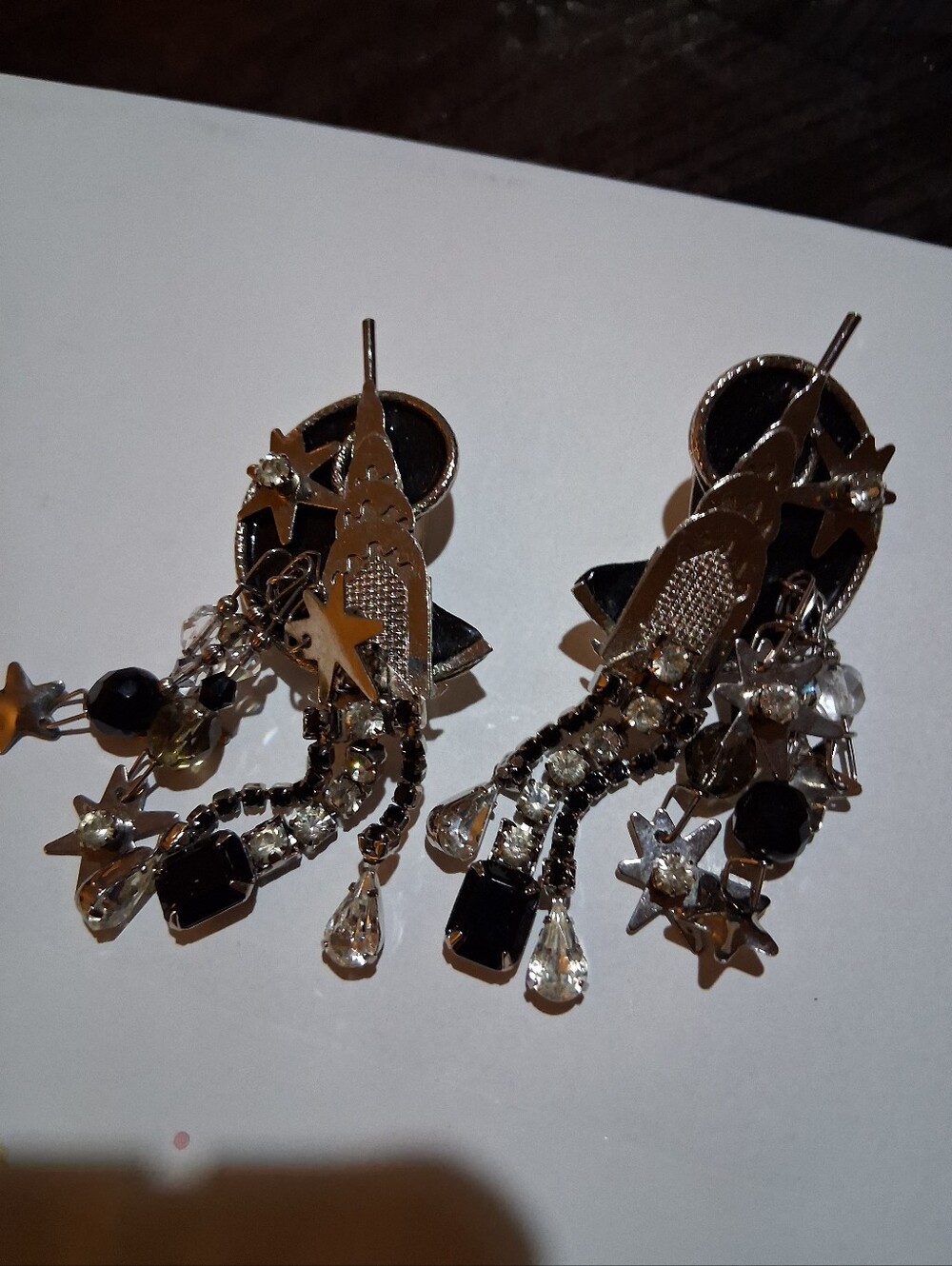 Black and Silver Star Cascade Drop Earrings